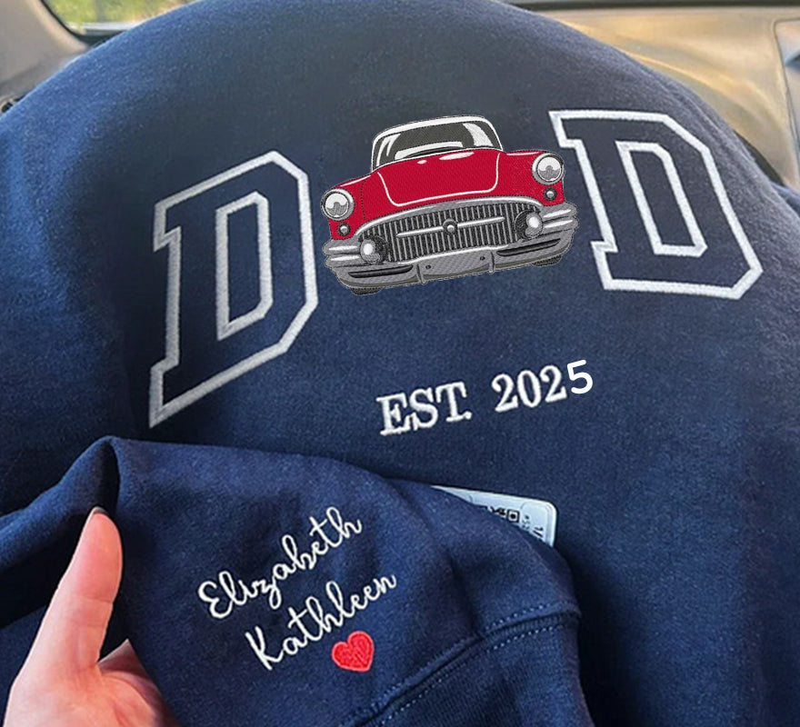 Custom Embroidered DAD Car Photo Sweatshirt For Dad, Father's Day Gifts For Dad, Car Lover Gift