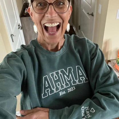Custom Mama Embroidered Sweatshirt With Kids Names Sleeve