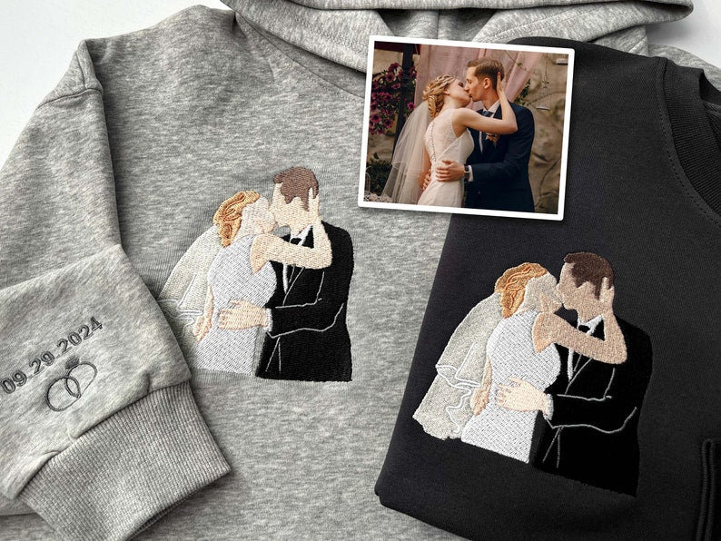 Loversdovey Custom Embroidered Portrait from Photo Sweatshirt