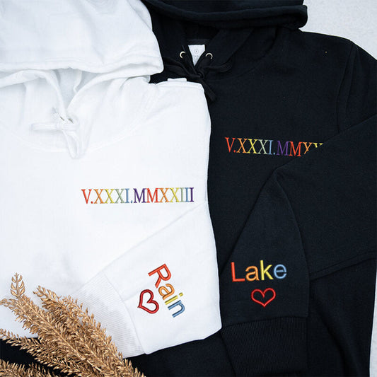 Custom Embroidered Colorful Roman Numeral Date Attractive Gift for Couple's Anniversary