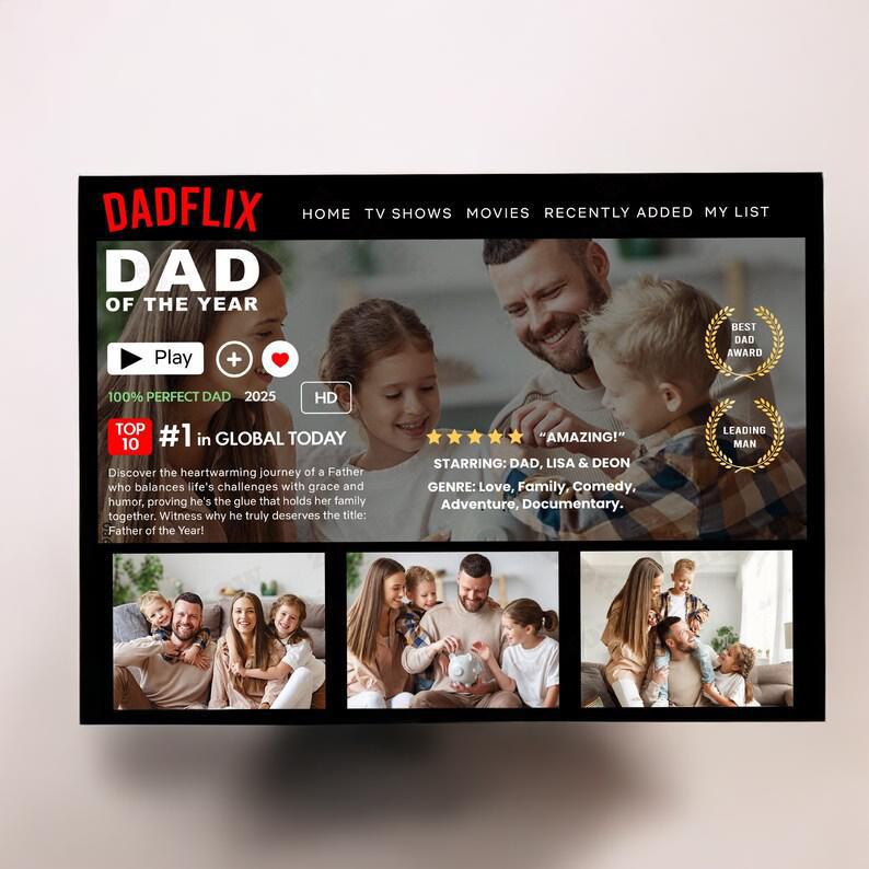 Custom Dadflix Movie Photo Frame, Father's Day Gift For Grandpa