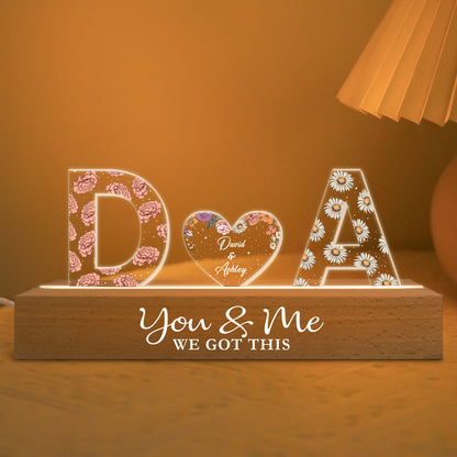 Couple Initials Birth Month Flower Anniversary Gift Personalized Acrylic Block LED Night Light