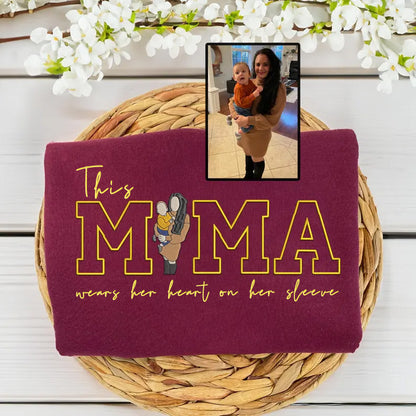 Mom Wears Her Heart on Her Sleeves - Custom Thread Mama Sweatshirt with Photo Gift for Mom