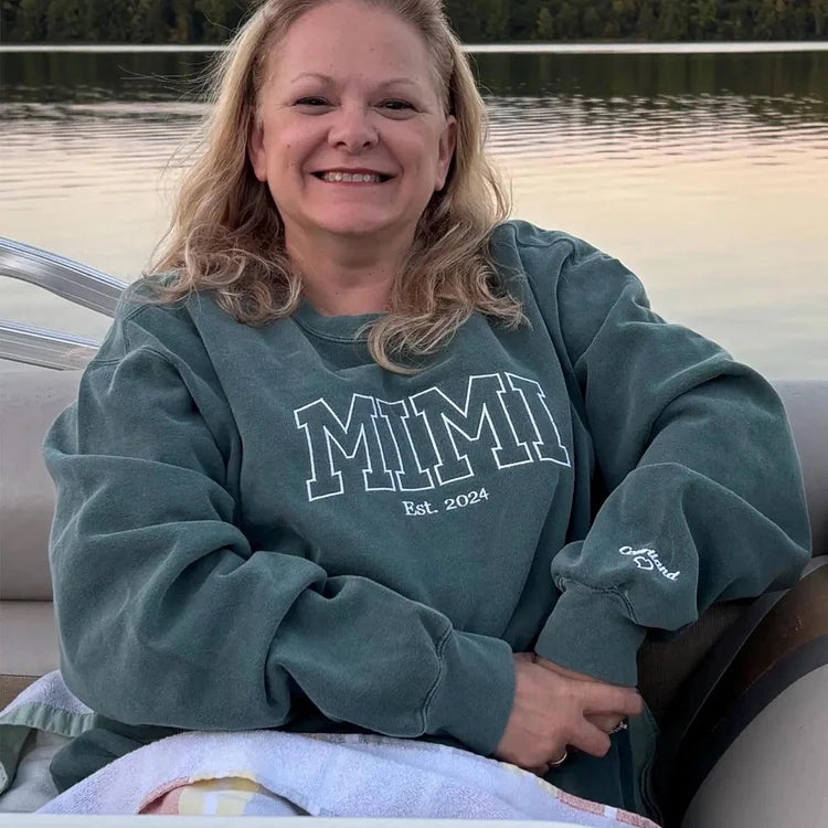 Custom Mama Embroidered Sweatshirt With Kids Names Sleeve