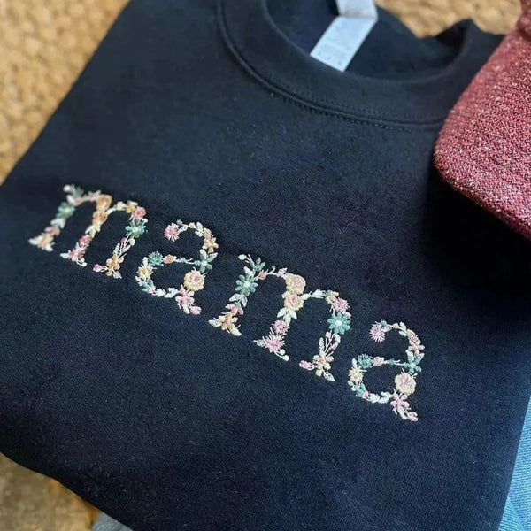 Custom Embroidered Floral Mama Sweatshirt