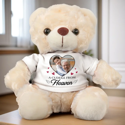 Custom Photo A Cuddle From Heaven - Memorial Personalized Custom Teddy Bear Plush - Sympathy Gift For Family Members