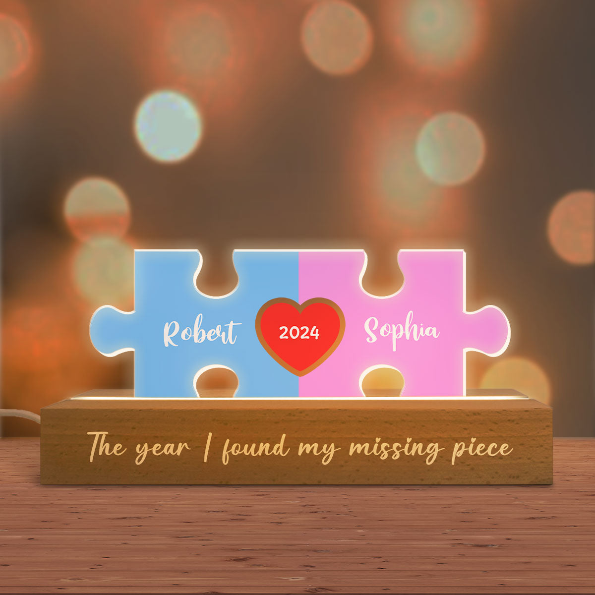 Love Is The Piece That Holds Us Together Couple Name Puzzle LED Night Light