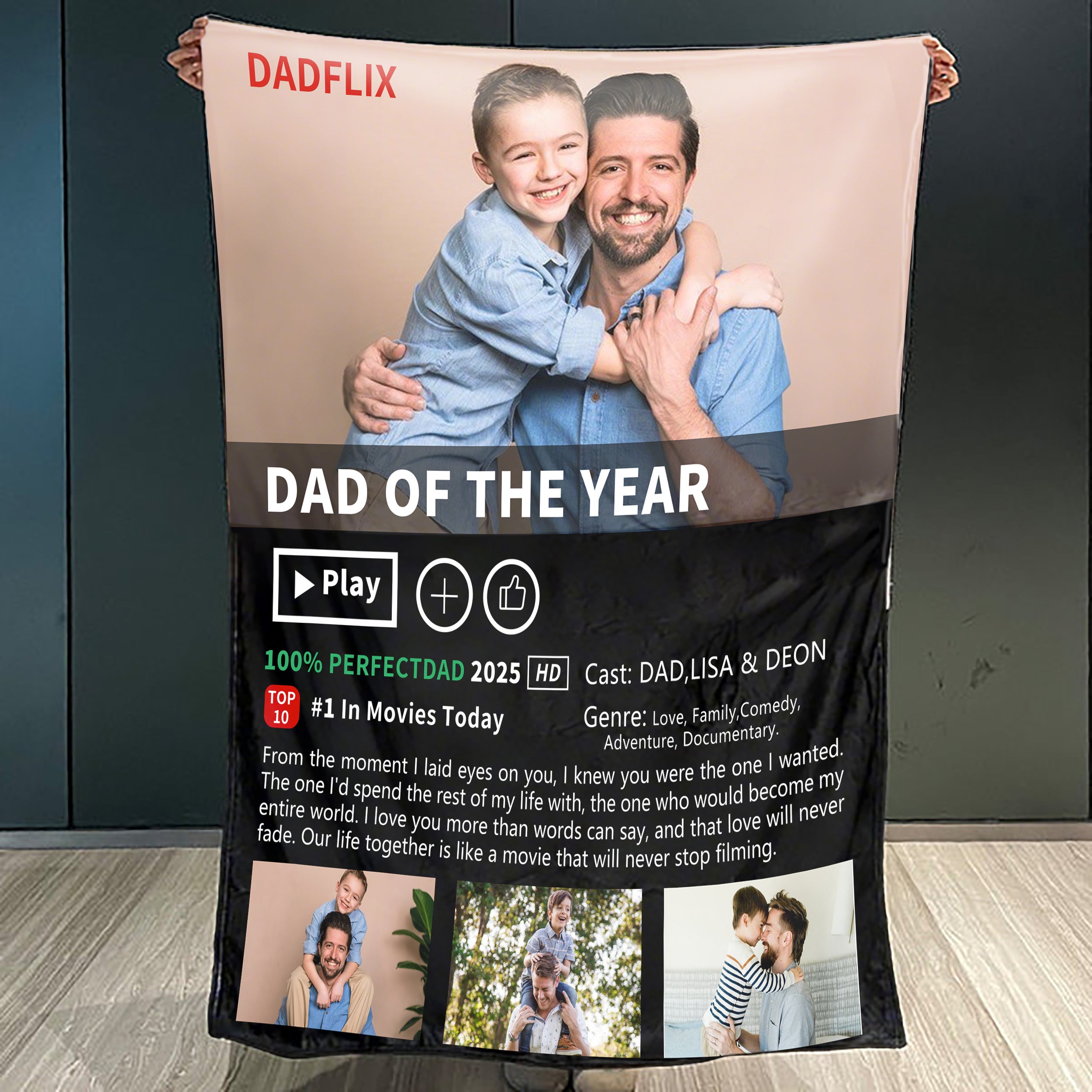 Personalized Dadflix, Diy Photo Template Blanket, Father's Day Gift