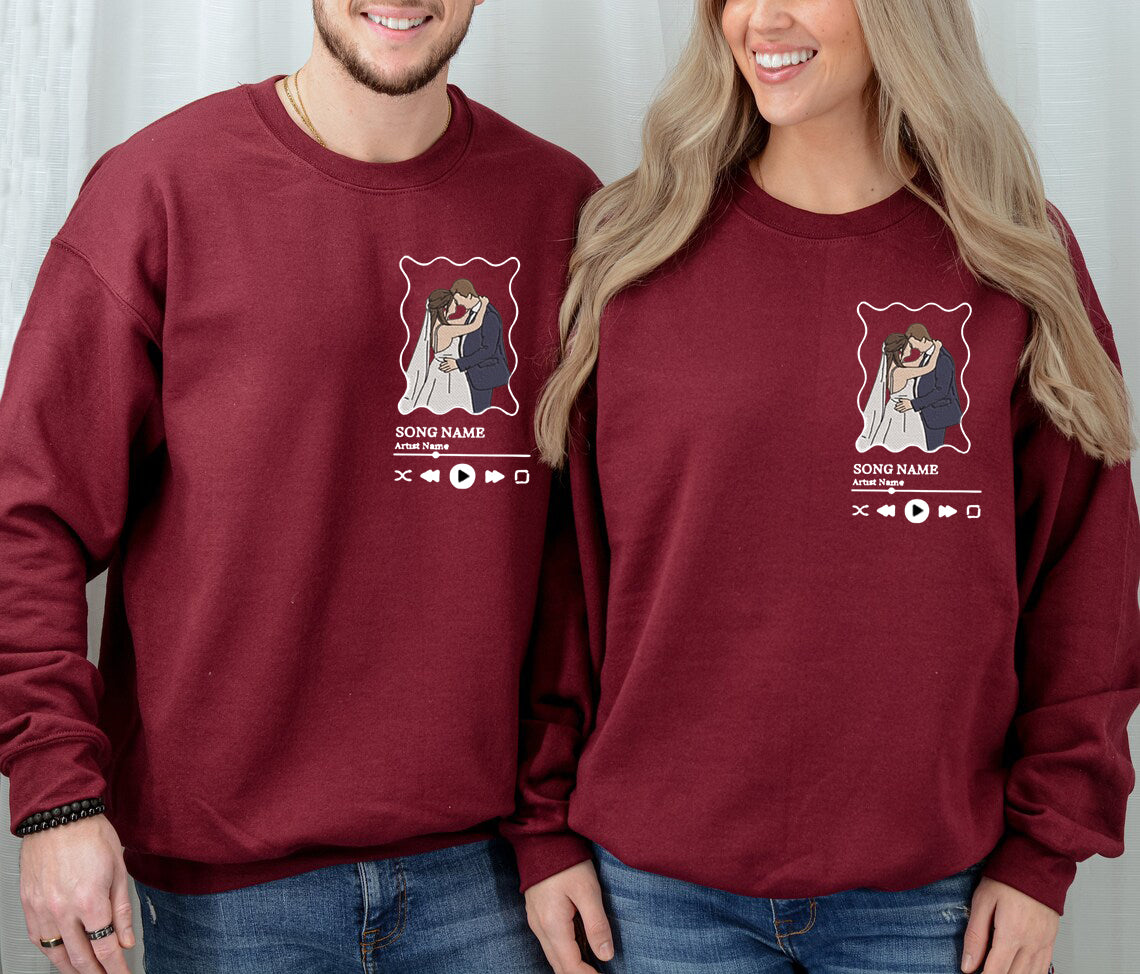 Custom Couple Music Wavy Frame Embroidered Sweatshirt