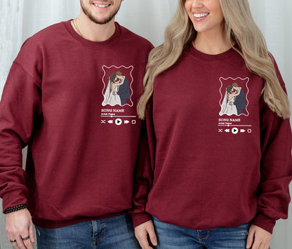 Custom Couple Music Wavy Frame Embroidered Sweatshirt