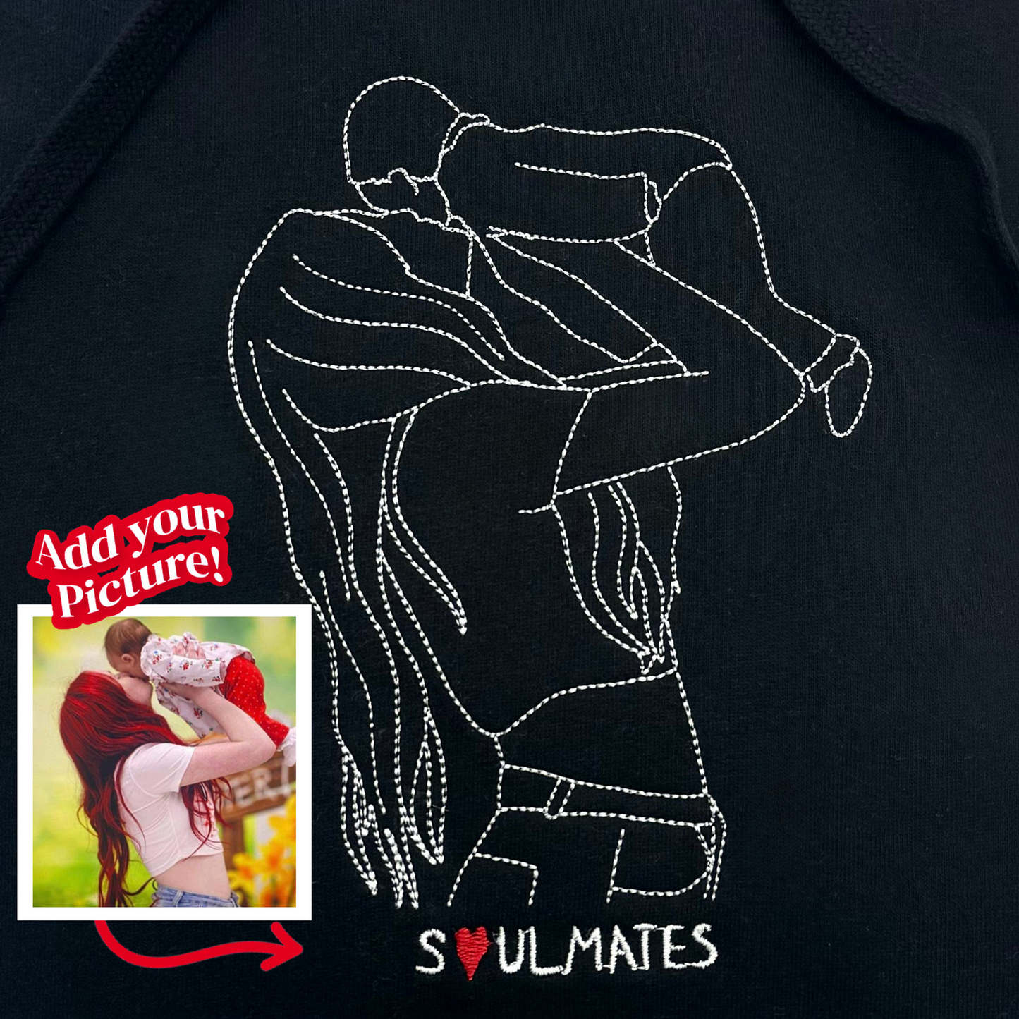 Embroidered Loversdovey Couple Photo Hoodie