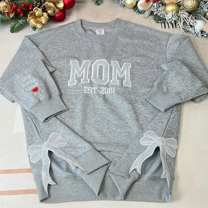 Customized Glitter Bow Embroidered Sweatshirt- Gift For Mom