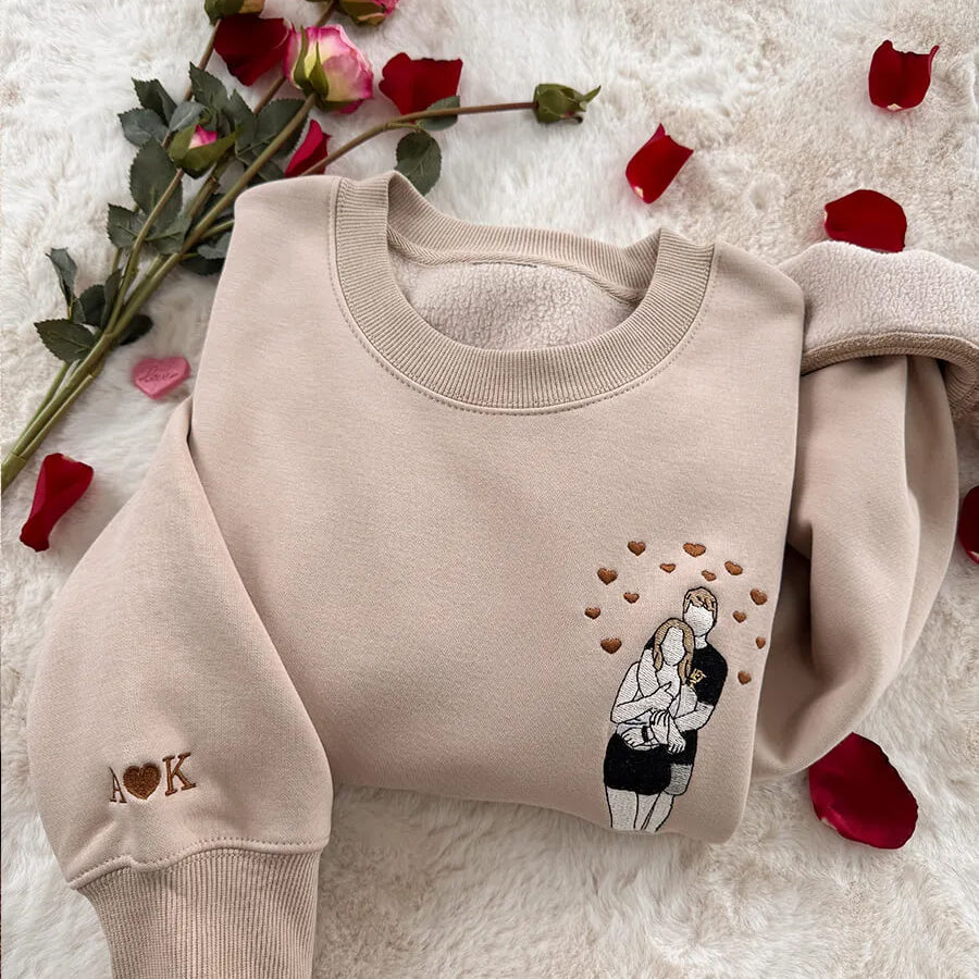Loversdovey Custom Embroidered Portrait Sweatshirt from Photo • Valentine’s Day Gift