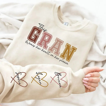 🔥For Mom🔥Personalized MAMA Wears Her Heart On Her Sleeve Sweatshirt(Buy 2 Free Shipping)