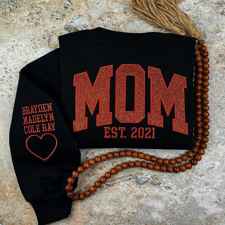 Custom Applique Glitter Embroidery Mom Sweatshirt - Mother's Day Gift