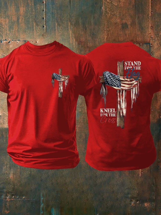 Men's Stand For Flag Kneel For The Cross Print T-Shirt