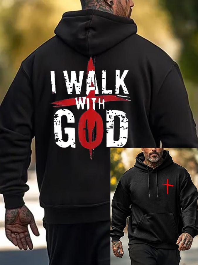Men's Walk With God Printed Casual Hoodie