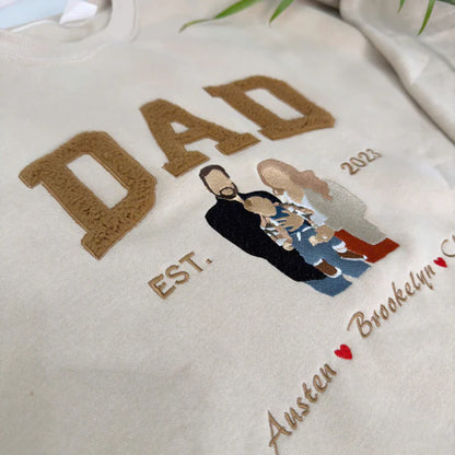 Mother's Day Father's Day Photo Personalized Fleece Fabric Embroidered DAD Hoodie Sweatshirt T-Shirt