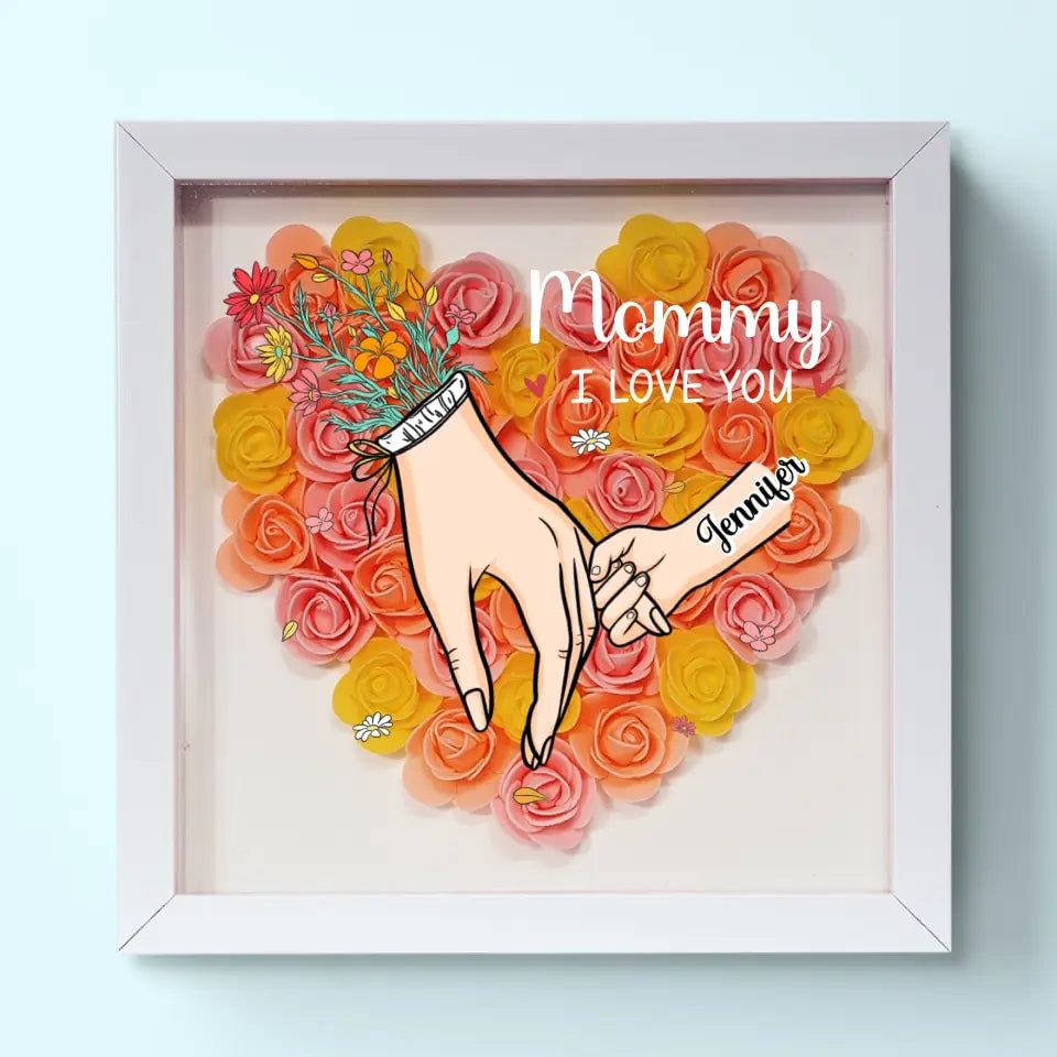Family Love Blooms Forever – Personalised Mom & Grandma Flower Shadow Box with Names