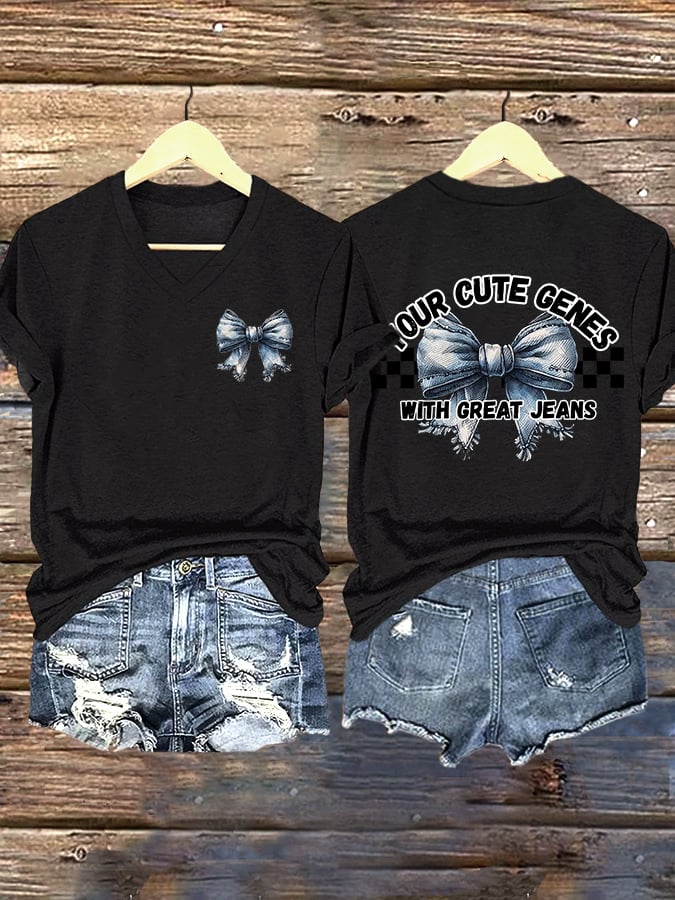 🔥Buy 3 Get 15% Off🔥V-Neck Retro Your Cute Genes With Great Jeans Print T-Shirt