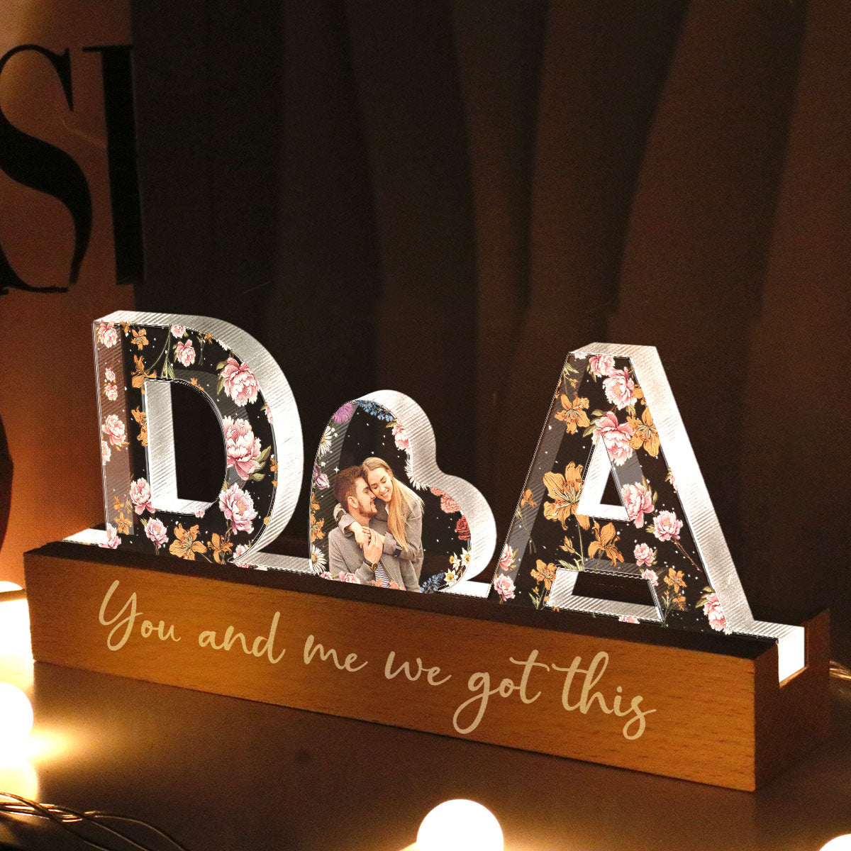 Initial Letters Couple Birth Month Custom Flower Printed LED Night Light, Anniversary Valentine's Day Gift for her & for him, Photo Upload