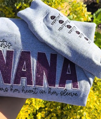 Mom Wears Her Heart on Her Sleeves Custom Embroidered T-Shirt Crew Neck Hooded Sweatshirt Gift for Mom