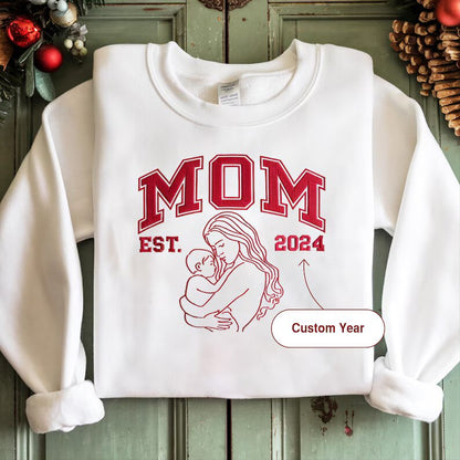 Custom MOM Embroidered Sweatshirt – Embroidered Crewneck, Est. Year, New Mom Gift, Personalized Mother's Day Sweater
