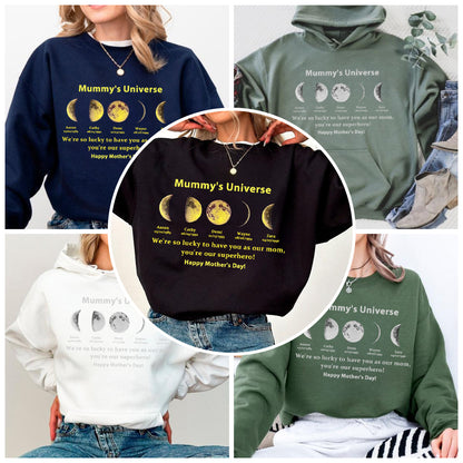 NEW! Loversdovey Custom Sweatshirt With Text And Date The Real Moon Phase- Mom's Universe,Gift For MUM
