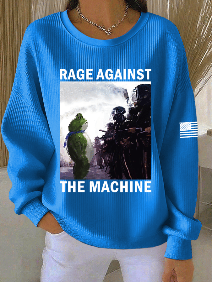 Women's FDT Print Knit Crew Neck Long Sleeve Top