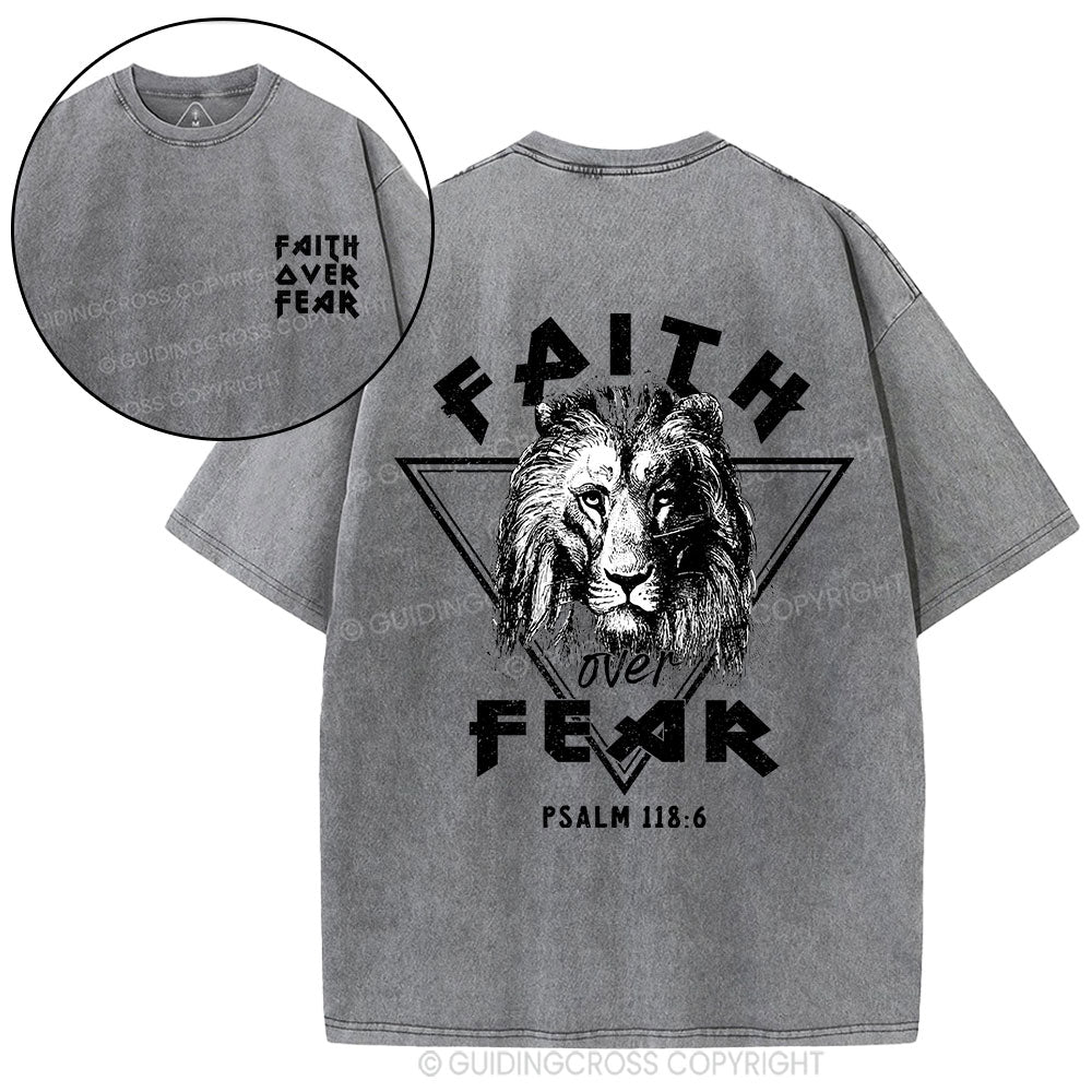 Faith Over Fear Lion Christian Washed T-Shirt