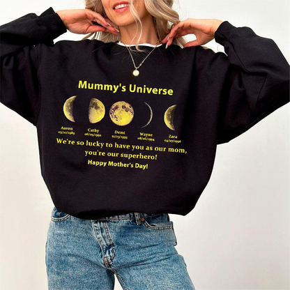 NEW! Loversdovey Custom Sweatshirt With Text And Date The Real Moon Phase- Mom's Universe,Gift For MUM