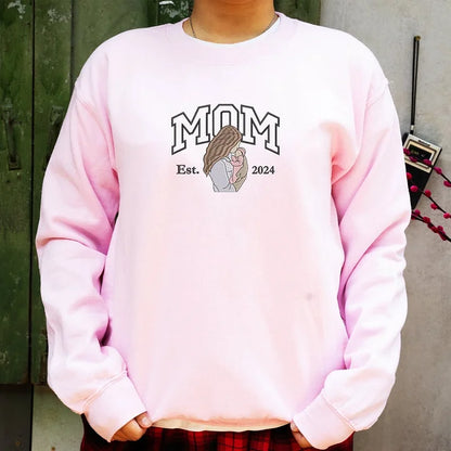 Mom Embroidered Sweatshirt, Custom Portrait From Photo Hoodie