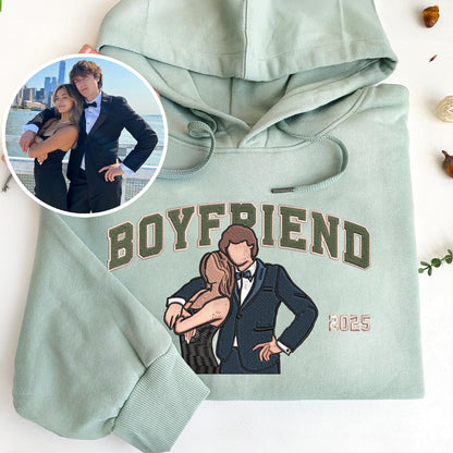 Loversdovey Personalized Embroidered Photo Couple Boyfriend and Girlfriend Matching Sweatshirts