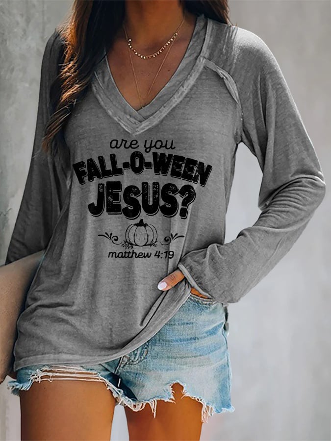 Women's Are You Fall-O-Ween Jesus Print Casual T-Shirt