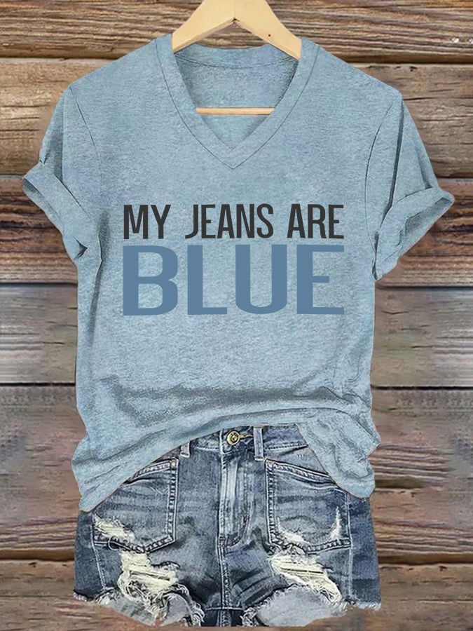 🔥Buy 3 Get 15% Off🔥V-Neck Retro My Jeans Are Blue Print T-Shirt