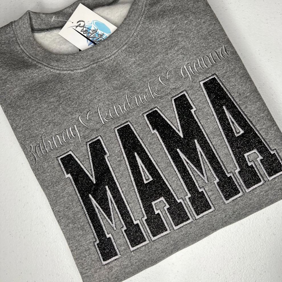 Custom Applique Glitter Embroidery Mom Sweatshirt - Mother's Day Gift