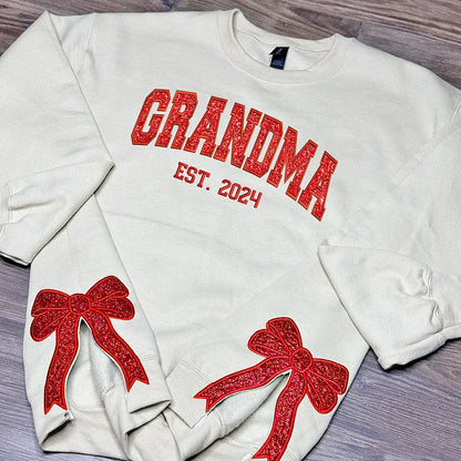 Customized Glitter Bow Embroidered Sweatshirt- Gift For Mom