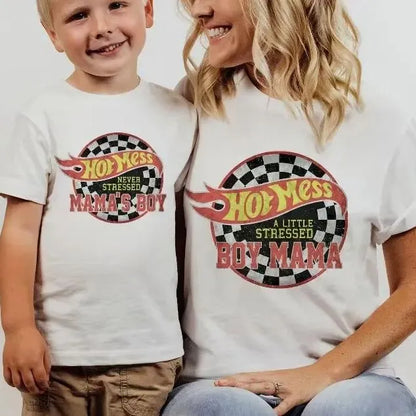 Custom Hot Mess A Little Stressed Boy Mama, Hot Wheels, Racecar Sweatshirt