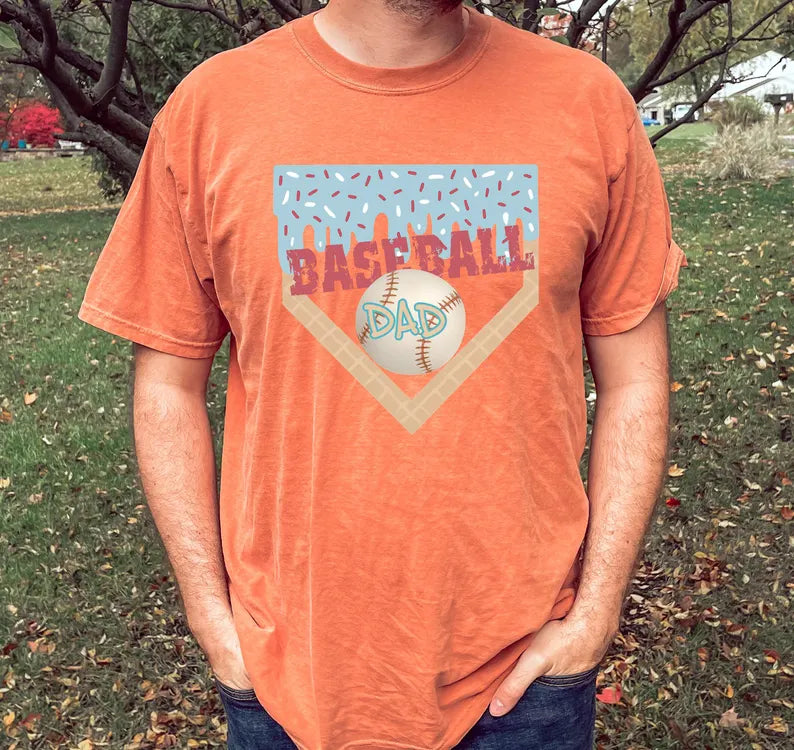 Customized Baseball Ice Cream Drip T-Shirt - Name And Number Printed On The Back - Gift For Dad