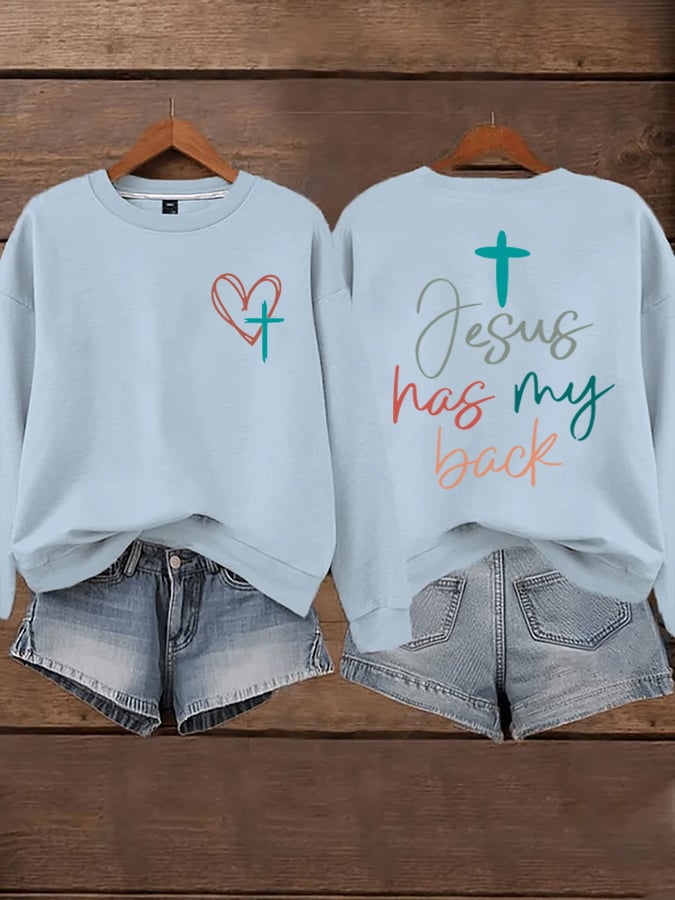 Women's Jesus Has My Back Print  Sweatshirts