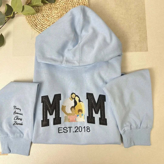 Personalized Embroidered Family Photo Glitter Sweatshirt - Mother's Day Gift