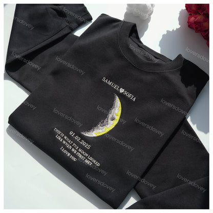 Loversdovey For Couples - Custom Couple Art Embroidered Sweatshirt/ REAL MOON PHASE
