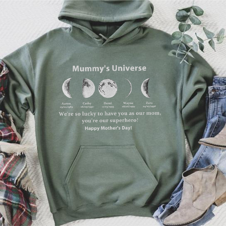 NEW! Loversdovey Custom Sweatshirt With Text And Date The Real Moon Phase- Mom's Universe,Gift For MUM