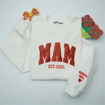 Customized Glitter Bow Embroidered Sweatshirt- Gift For Mom