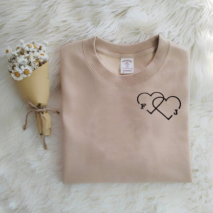 Personalized Letter Embroidered Double Heart Sweatshirt