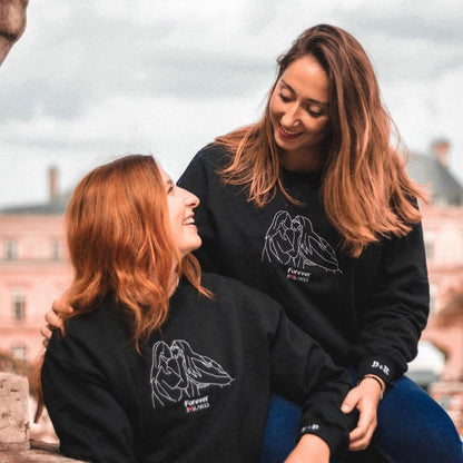 Embroidered Loversdovey Couple Photo Hoodie