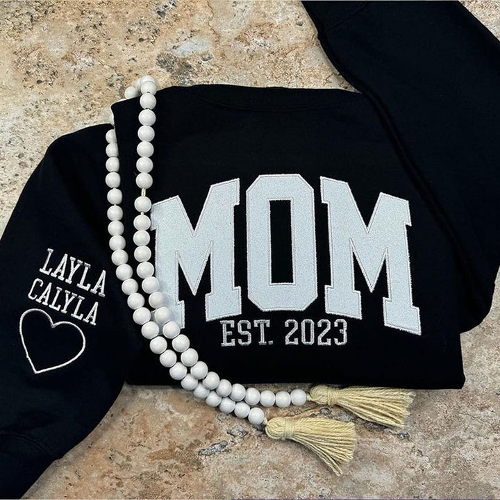 Custom Applique Glitter Embroidery Mom Sweatshirt - Mother's Day Gift
