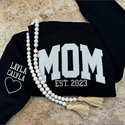 Custom Applique Glitter Embroidery Mom Sweatshirt - Mother's Day Gift