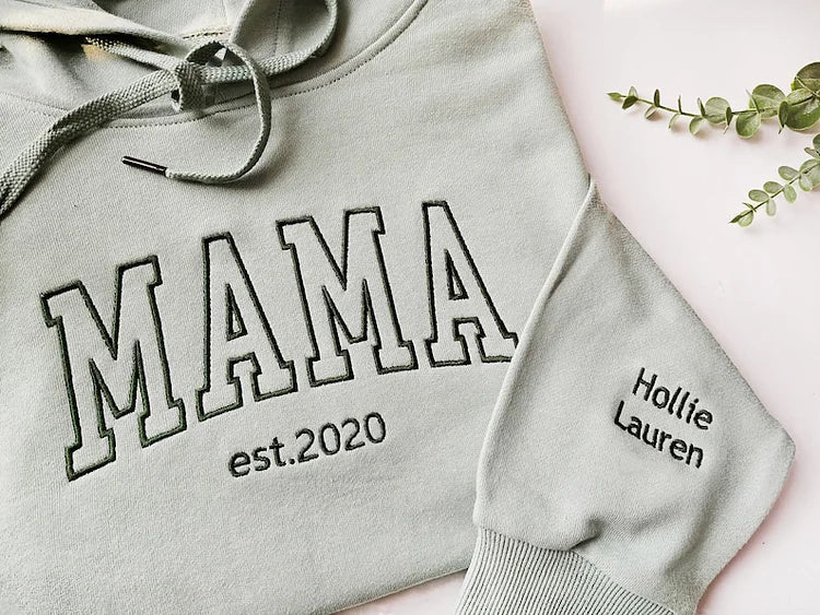 Custom Mama Embroidered Sweatshirt With Kids Names Sleeve