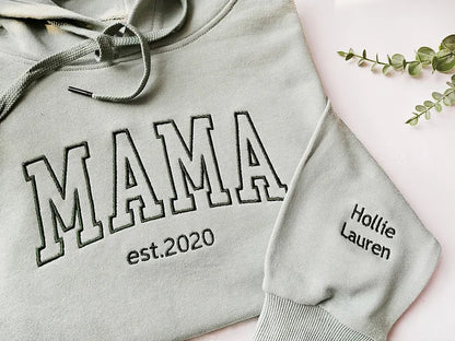 Custom Mama Embroidered Sweatshirt With Kids Names Sleeve